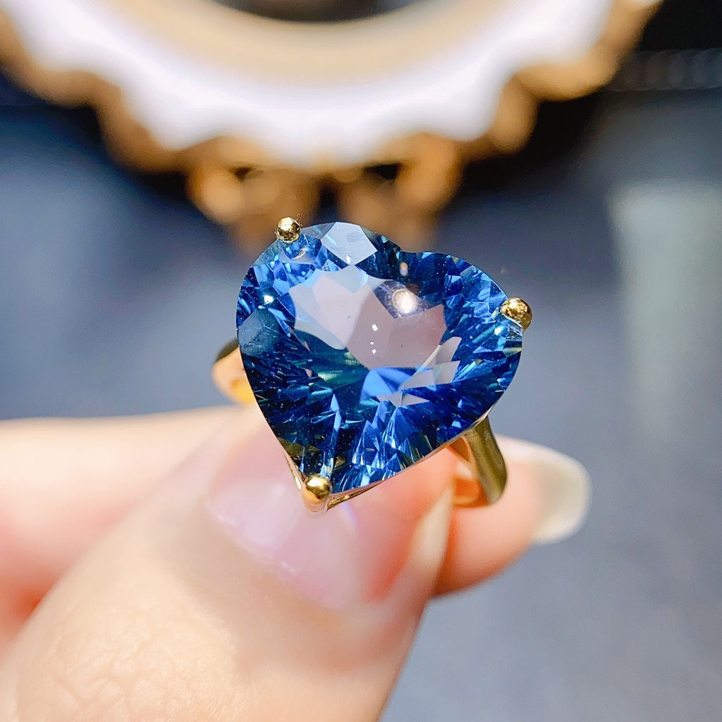 Luxury Heart-Shaped Blue Stone Ring – S925 Sterling Silver Romantic Jewelry Gift