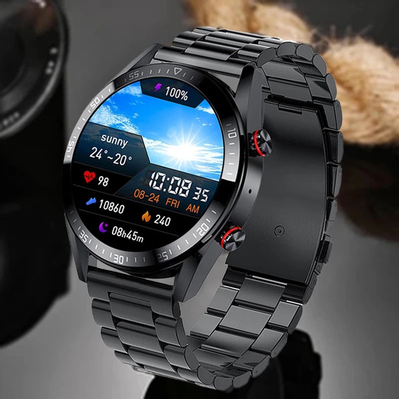 Luxury Stainless Steel Smartwatch – Bluetooth Call, Music, Fitness & Health Tracking