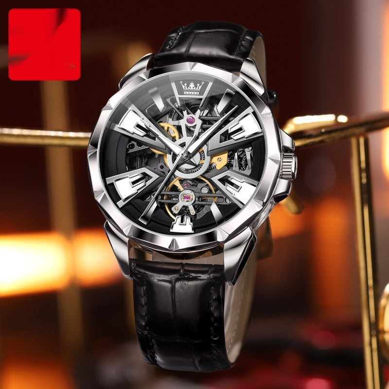 Luxury Men’s Automatic Skeleton Watch – Hollow Mechanical Waterproof Design