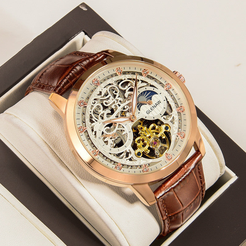 Luxury Automatic Skeleton Mechanical Watch – Rose Gold Men’s Timepiece