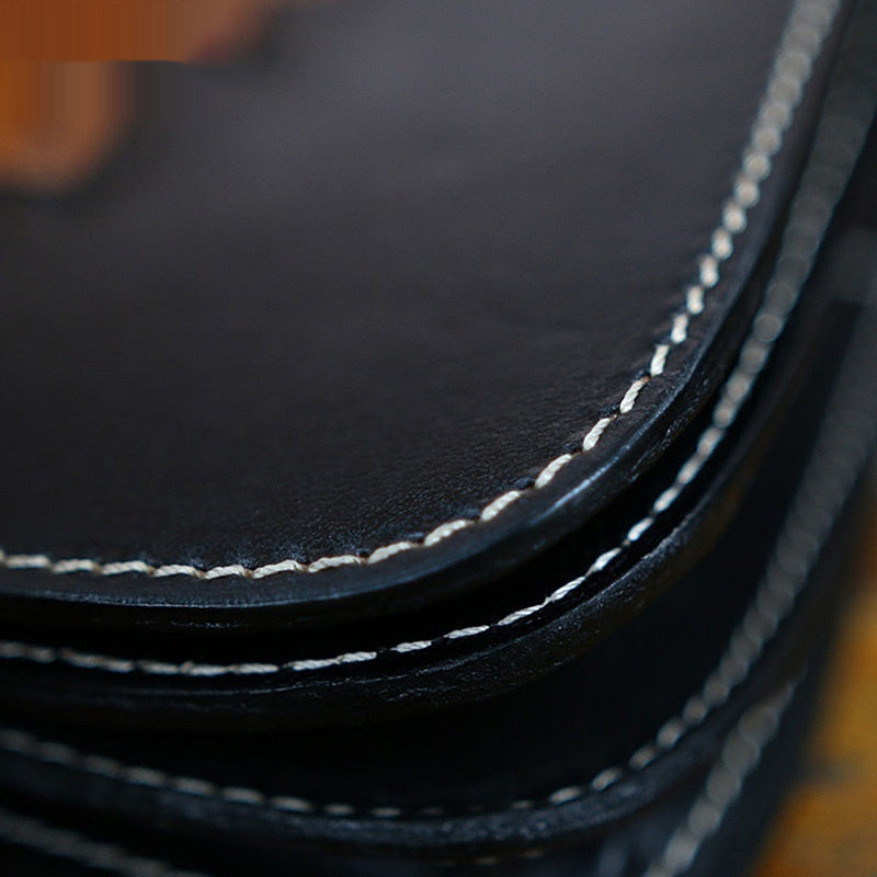 Western Biker Leather Wallet with Chain – Hand-Carved Cowhide Long Style