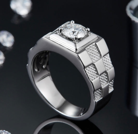 S925 Silver 1-Carat Moissanite Men’s Ring – Diamond Strength Edition | T&P Men’s Collection