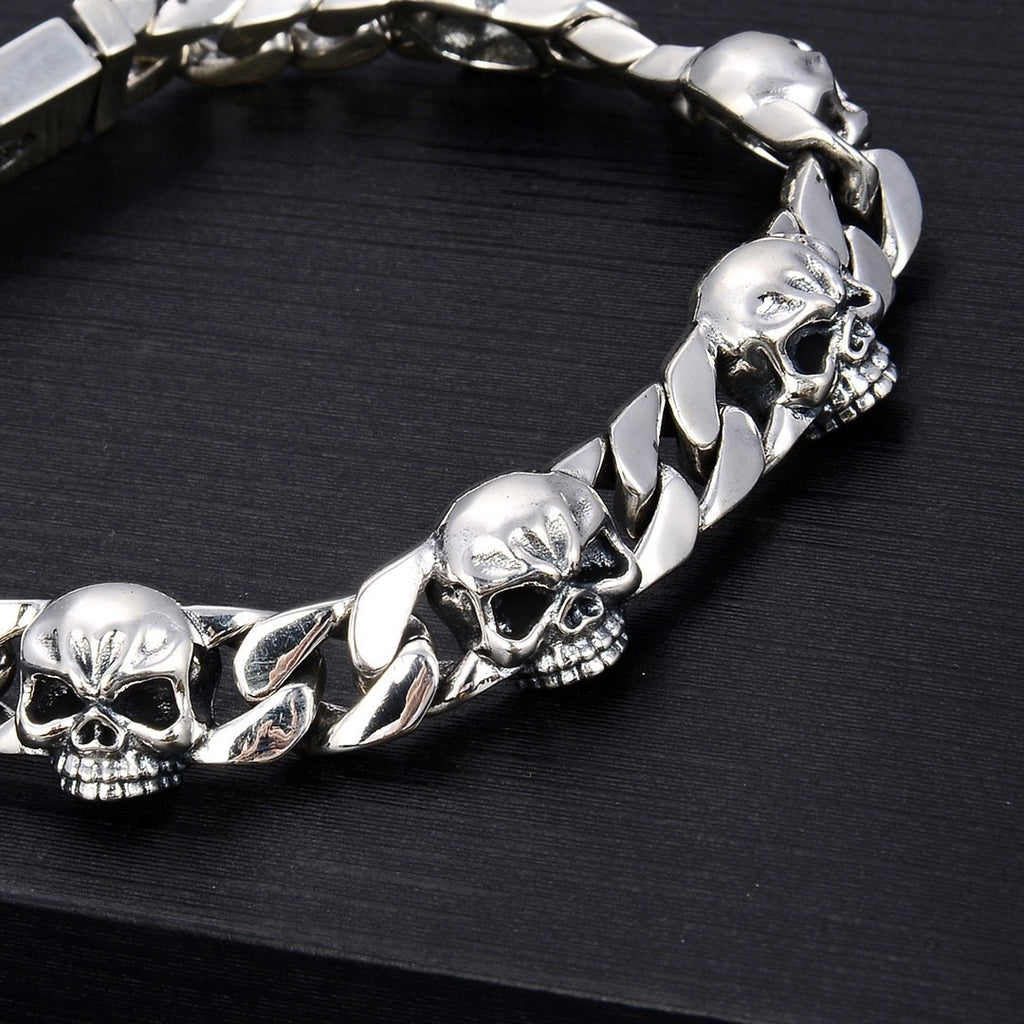 925 Silver Skull Bracelet – Men’s Dominant Style | T&P Dark Line
