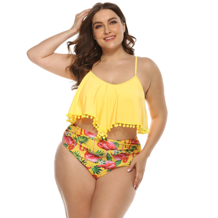 T&P PlusSize SummerGlow Bikini – Yellow High-Waist Floral Swimwear