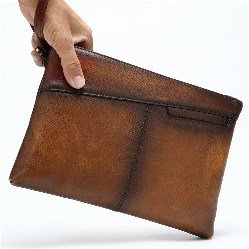 Luxury Men’s Envelope Leather Clutch – Elegant Business Wristlet Bag