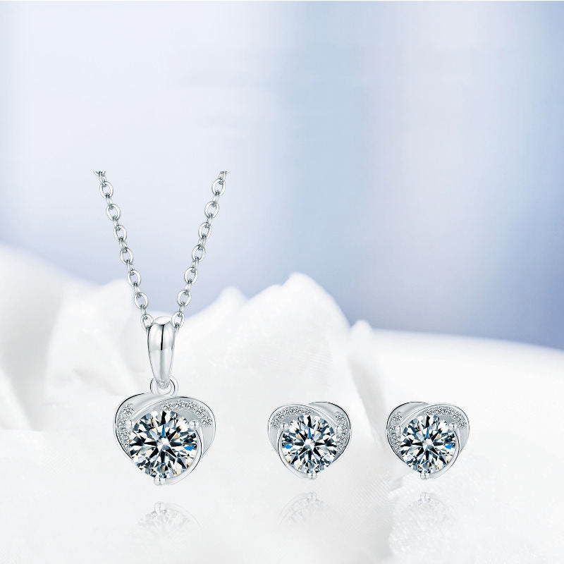 S925 Silver Heart Moissanite Necklace & Earrings Set – Eternal Shine Edition | T&P Women’s Collection