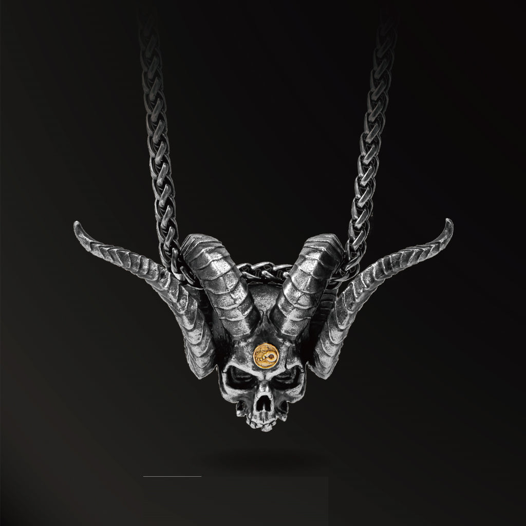 Horned Skull Pendant – 925 Silver & 18K Gold Inlay | T&P Masterpiece Edition