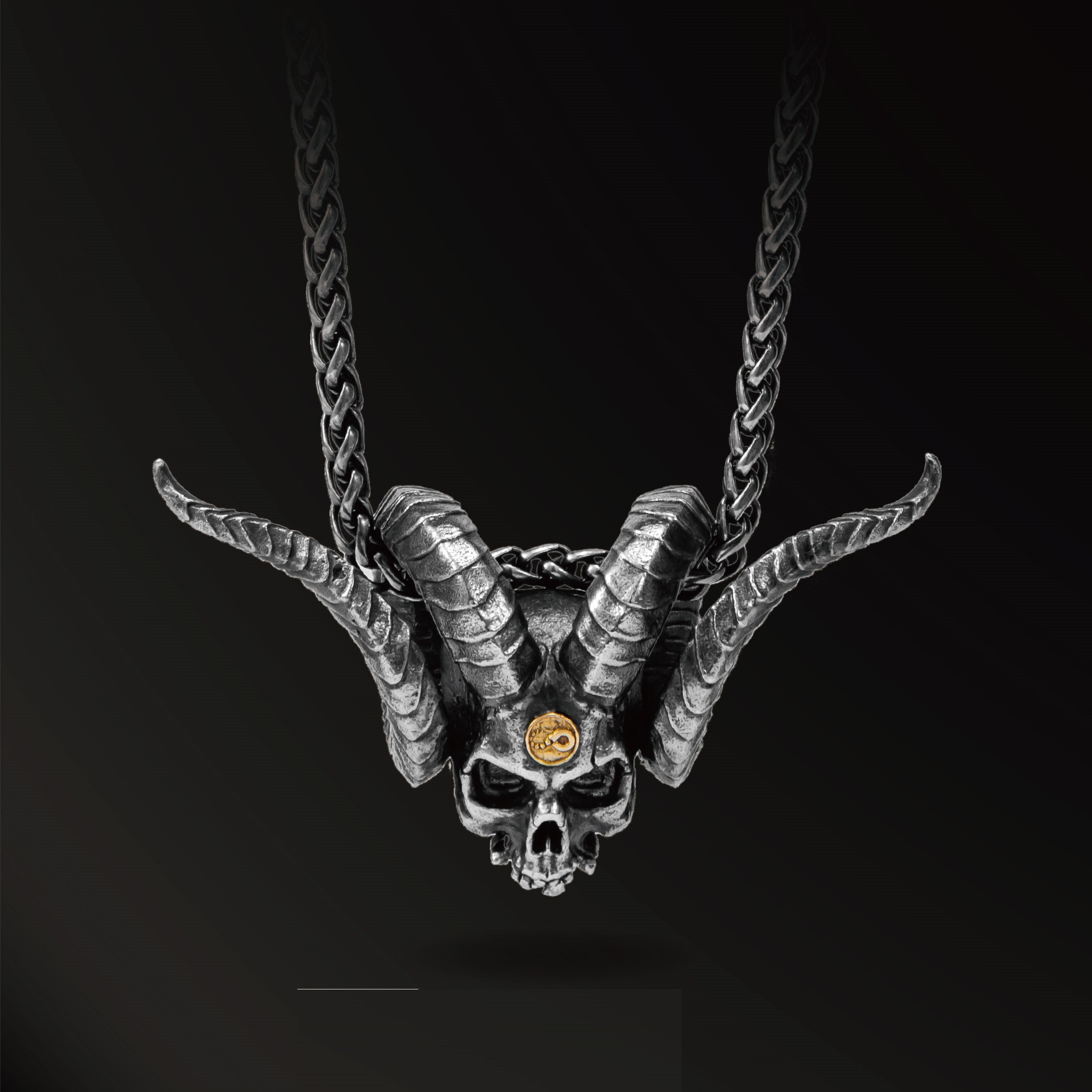Horned Skull Pendant – 925 Silver & 18K Gold Inlay | T&P Masterpiece Edition