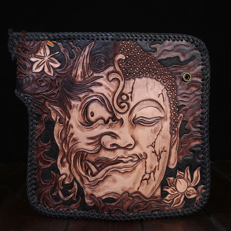 Handcrafted Buddha Leather Wallet – Luxury Top Layer Cowhide Carving