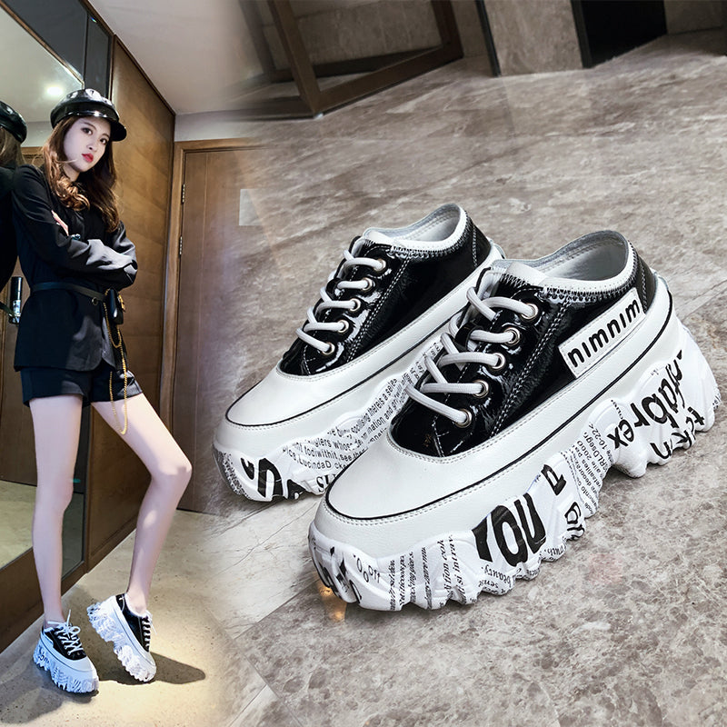 T&P NewsPrint Sneakers – Height Boosting Fashion Street Sneakers