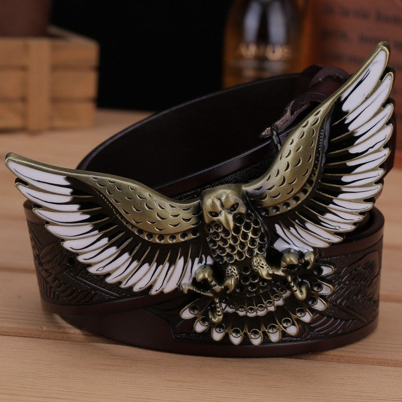 Western Men’s Leather Belt with Eagle Buckle – Personality Collection
