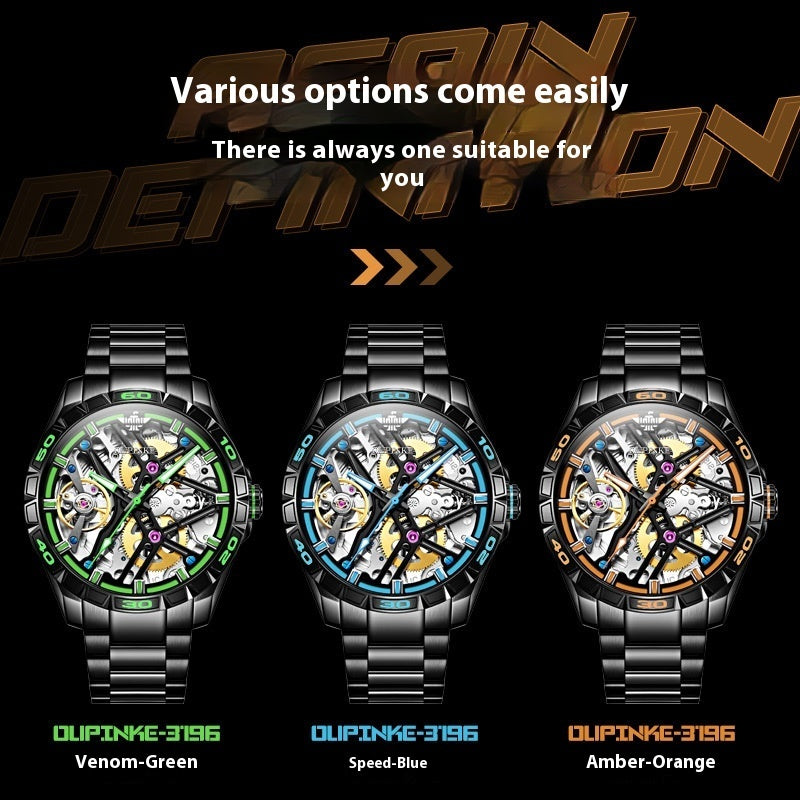 Luxury Sports Automatic Skeleton Mechanical Watch – Waterproof Men’s Timepiece