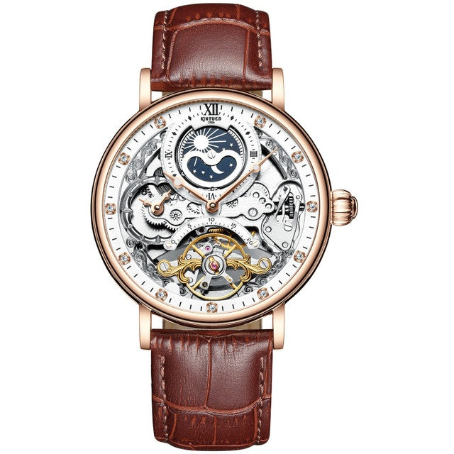 KINYUED Skeleton Automatic Mechanical Men’s Watch – Leather Strap