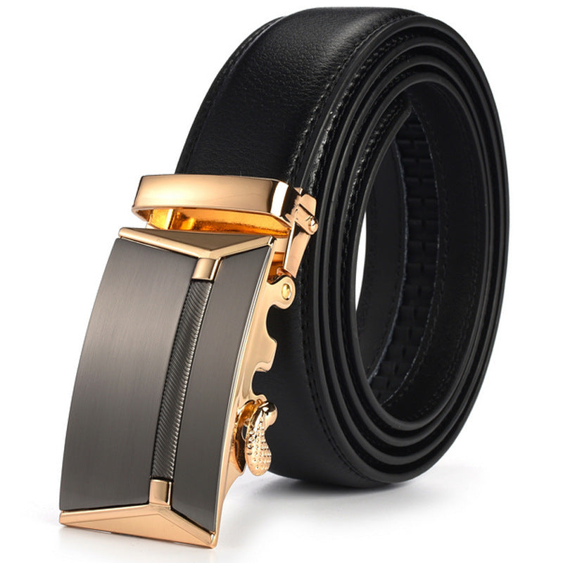 Business Automatic Buckle Leather Belt – Gold Coffee Edition
