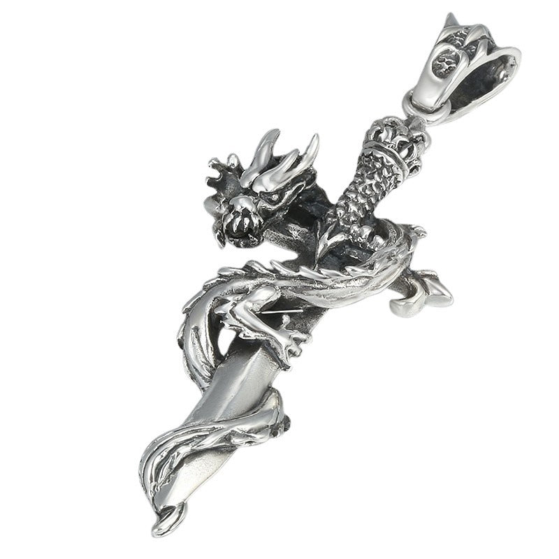 S925 Silver Dragon & Sword Cross Pendant – Warrior Spirit Edition | T&P Men’s Collection