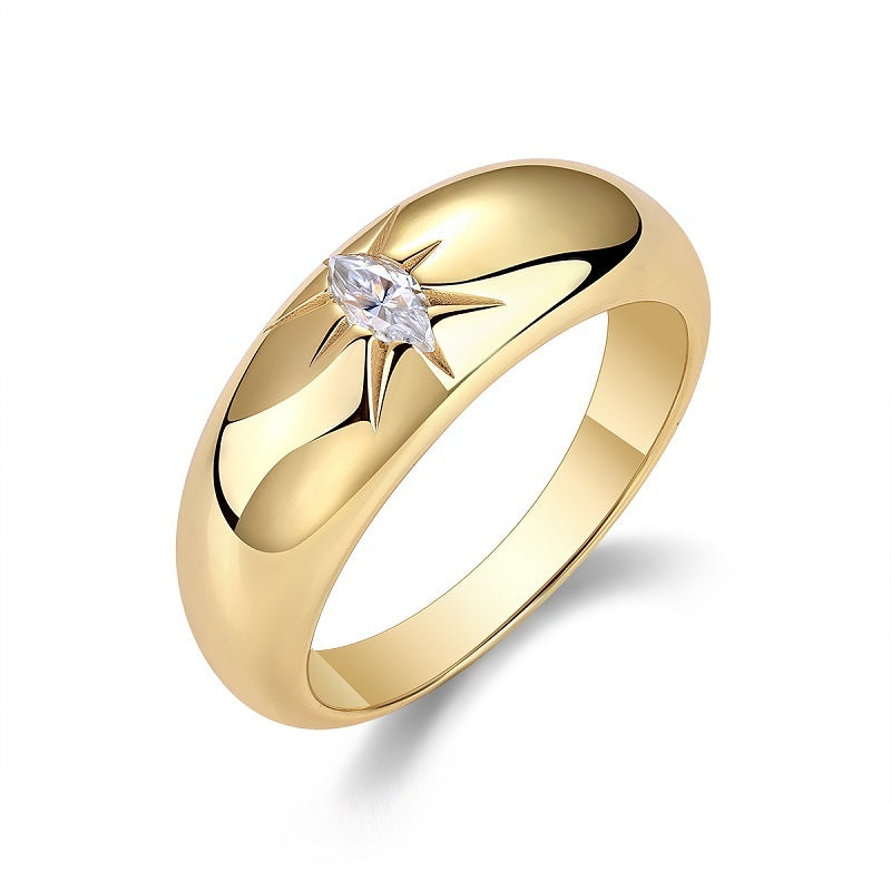 Eight-Point Star Radiance Ring – Gold Plated 925 Silver with Moissanite Center