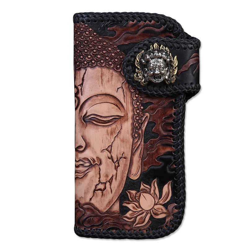 Handcrafted Buddha Leather Wallet – Luxury Top Layer Cowhide Carving