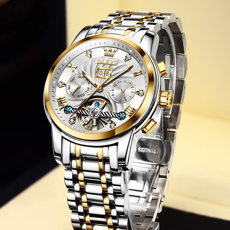 Luxury Business Automatic Mechanical Watch – Blue Dial & Gold Accents
