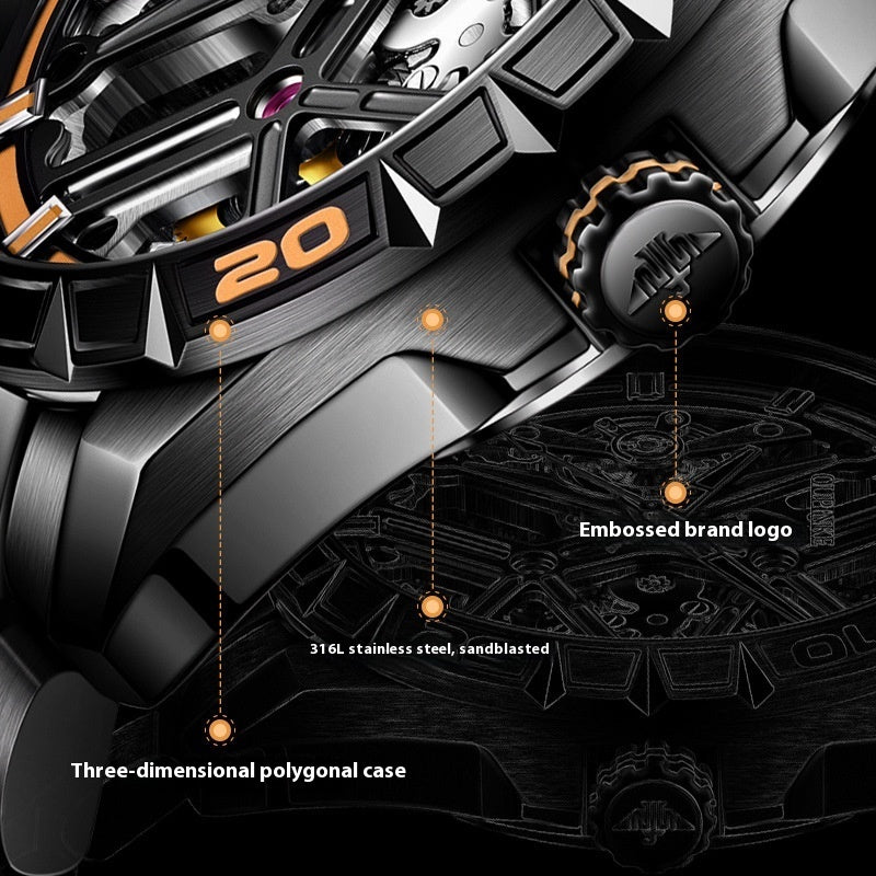 Luxury Sports Automatic Skeleton Mechanical Watch – Waterproof Men’s Timepiece