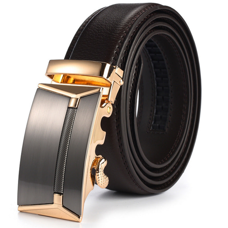 Business Automatic Buckle Leather Belt – Gold Coffee Edition