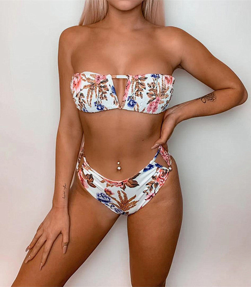 T&P FloralSculpt Strapless Bikini – High-Waist Floral Bikini Set