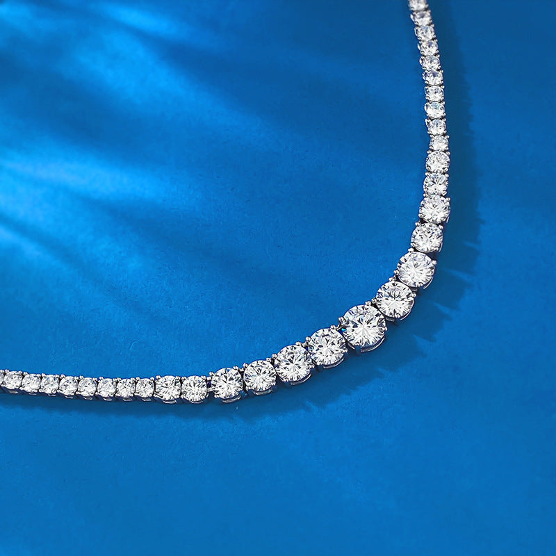 Luxury S925 Silver Tennis Necklace – Round Diamond-Cut Water Drop Design, Elegant Women’s Jewelry