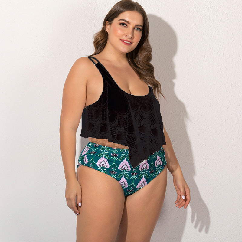 T&P CurveLace Breeze Bikini – Plus-Size Lace Ruffle High-Waist Swim Set