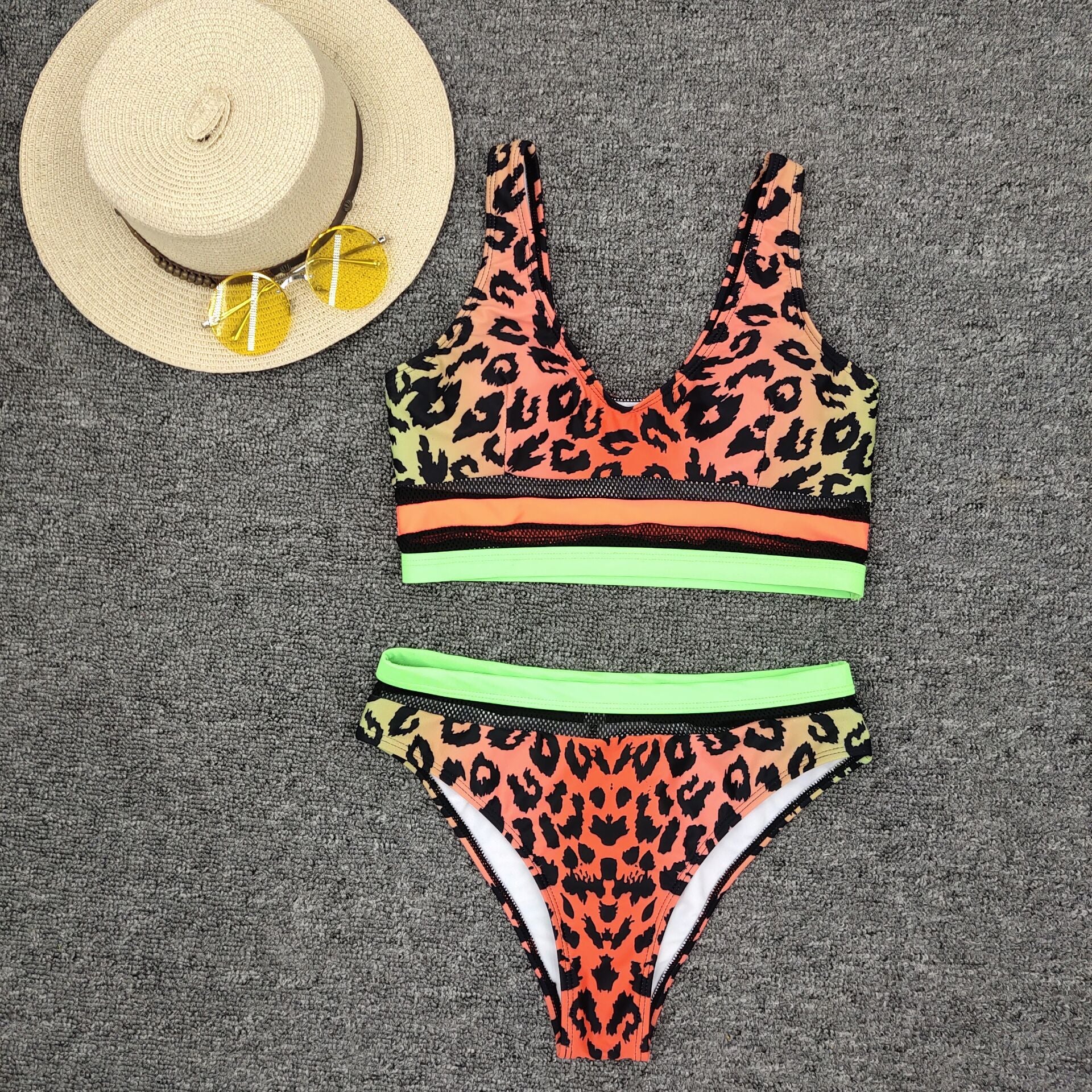 T&P NeonWild Leopard Bikini – Neon Trim Split Cut Swimwear