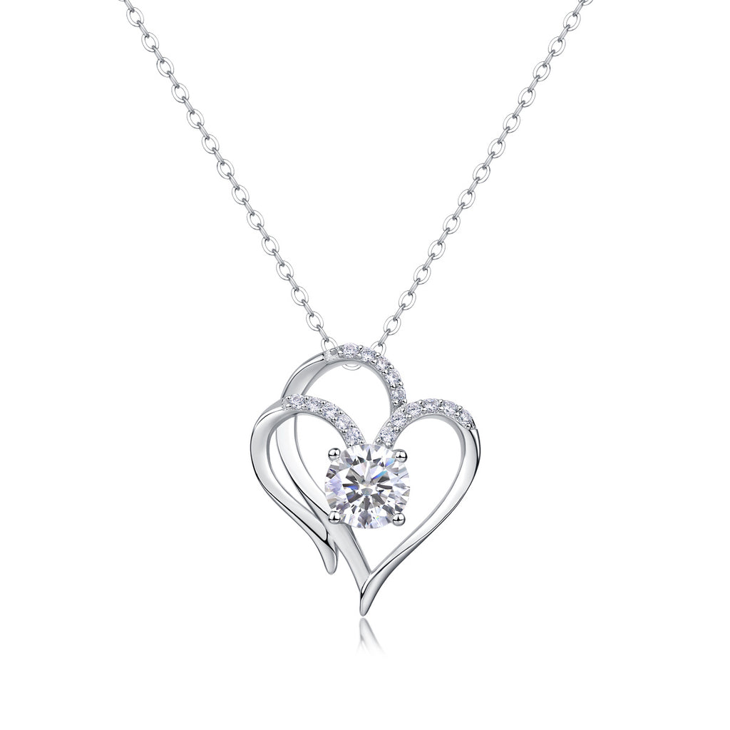 Heart to Heart Necklace – 1 Carat Moissanite Pendant in Platinum 925 Silver