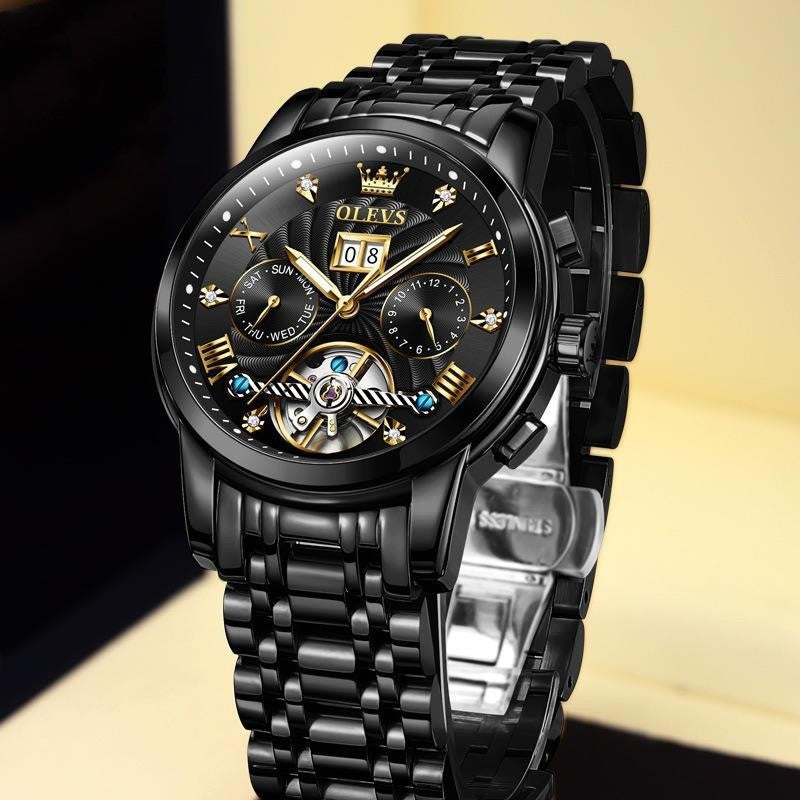 Luxury Business Automatic Mechanical Watch – Blue Dial & Gold Accents
