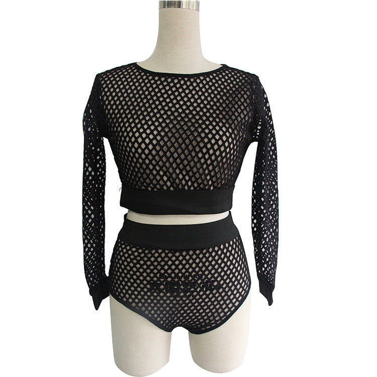 T&P ShadowMesh 3-Piece Bikini – Black Mesh Long Sleeve Swim Set