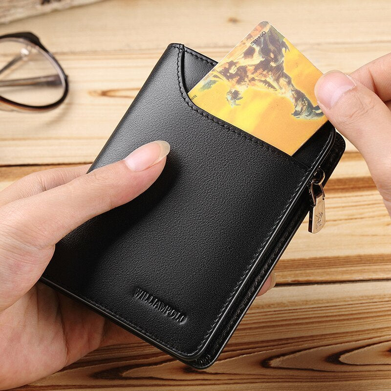 Leather Men’s Short Wallet – Compact Zipper Wallet with Card Holder