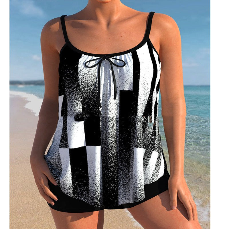 T&P CurveFlow Skirted Tankini – Plus-Size Floral Gradient Swimwear