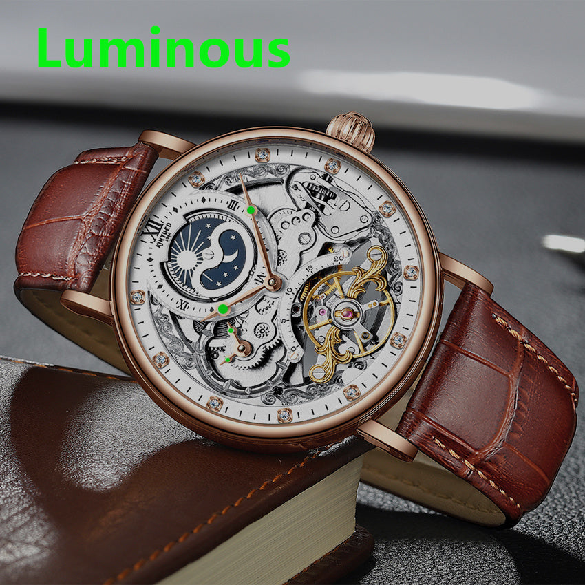 KINYUED Skeleton Automatic Mechanical Men’s Watch – Leather Strap