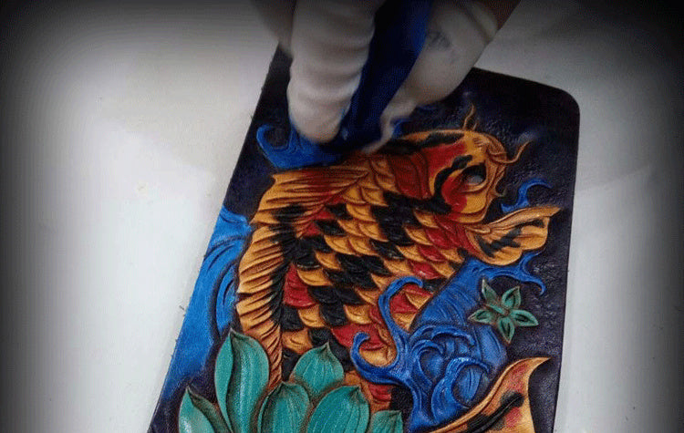Handcrafted Artistic Leather Wallet – Koi Fish Carving Design