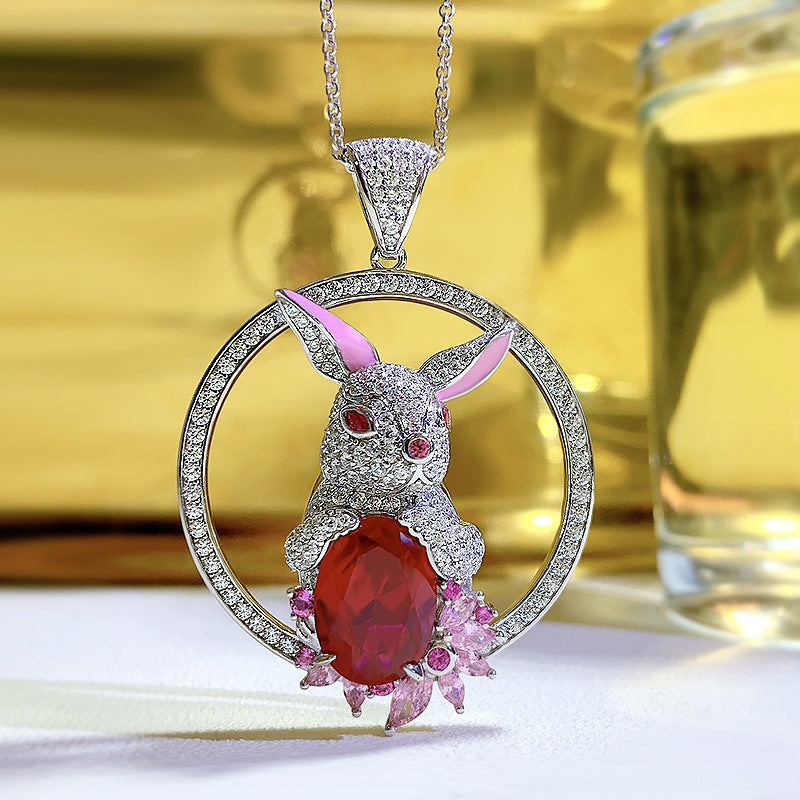 Rabbit Pendant Necklace 10X14 Dove Blood Red