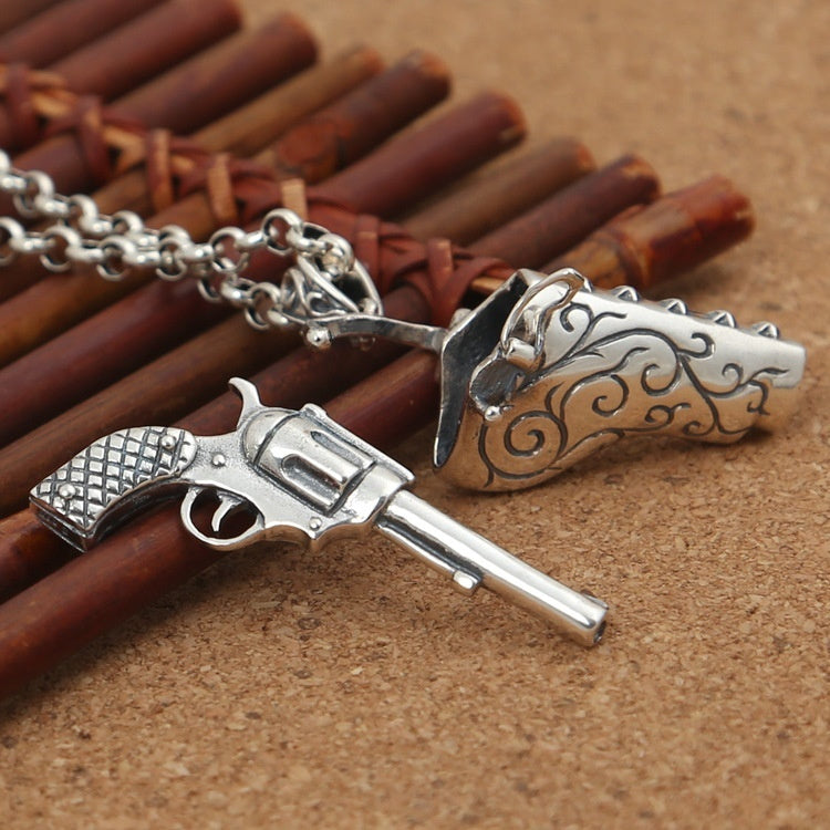 Silver Revolver Pendant – 925 Silver Punk Men’s Necklace | T&P Men’s Collection