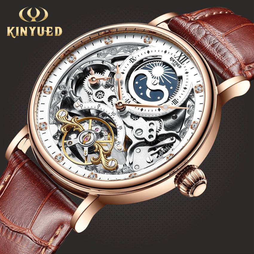 KINYUED Skeleton Automatic Mechanical Men’s Watch – Leather Strap