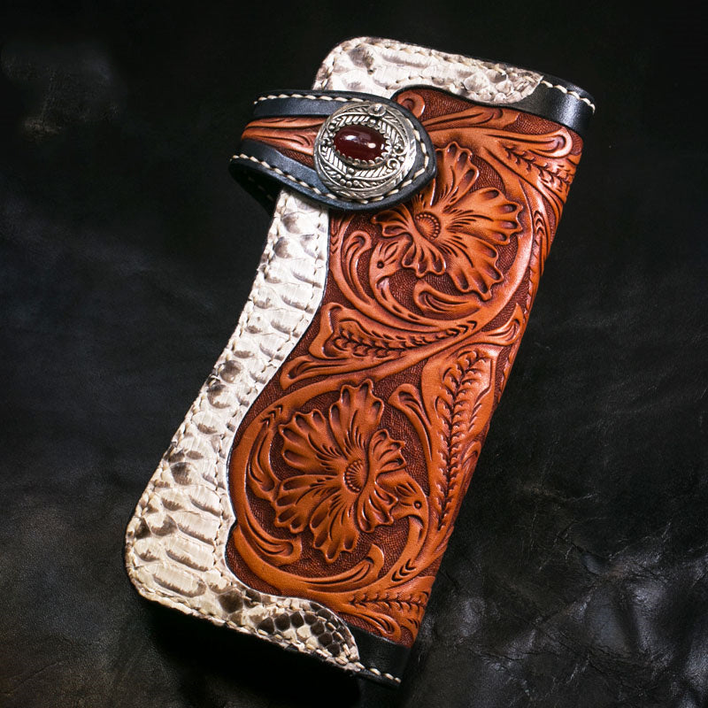 Luxury Western Carved Leather Wallet – Men’s Long Style Clutch
