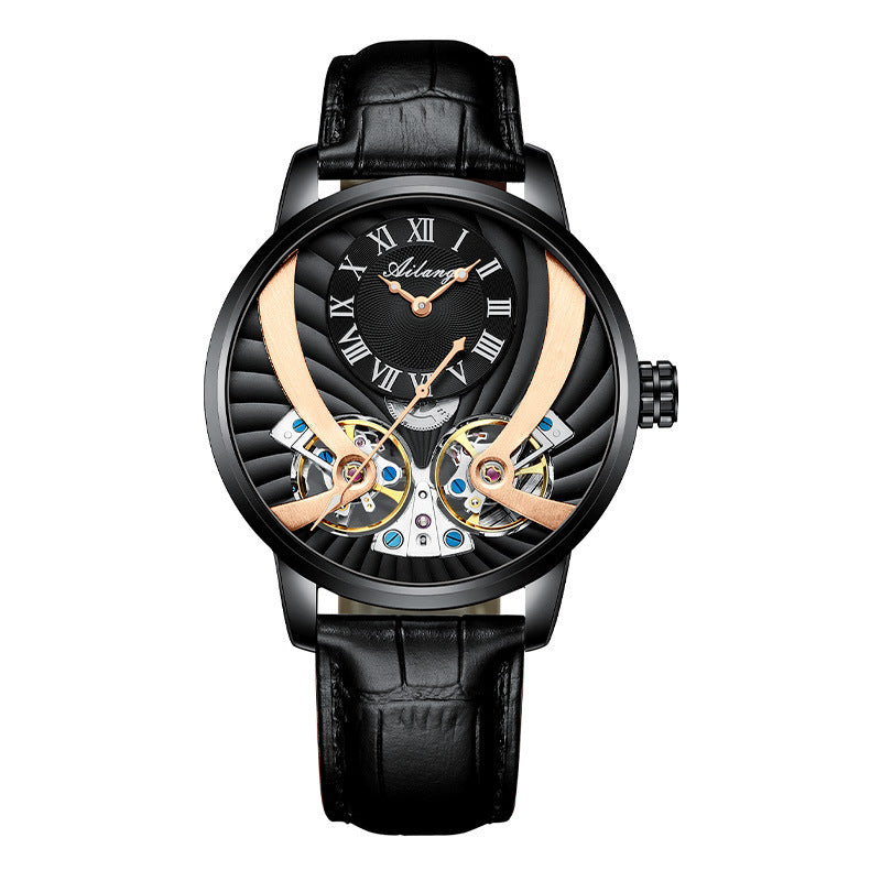 Luxury Skeleton Automatic Men’s Mechanical Watch – Elegant Business Style with Leather Strap