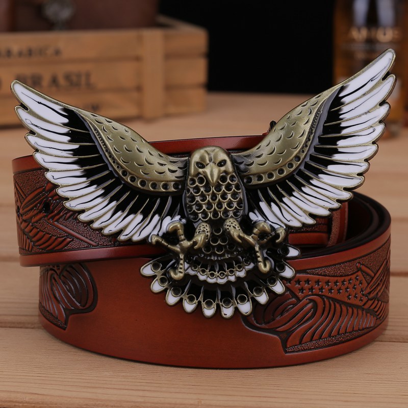 Western Men’s Leather Belt with Eagle Buckle – Personality Collection