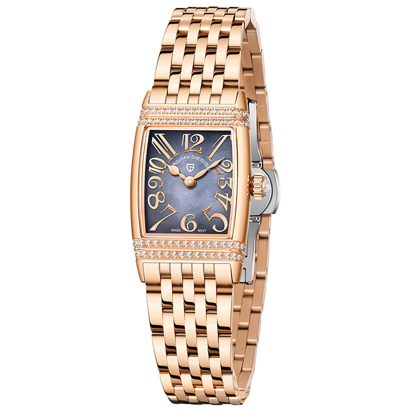 Luxury Women’s Rose Gold Diamond-Inspired Quartz Watch – Elegant Shell Face Design