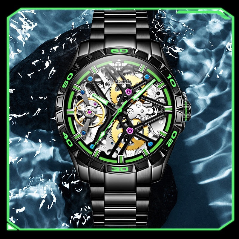 Luxury Sports Automatic Skeleton Mechanical Watch – Waterproof Men’s Timepiece