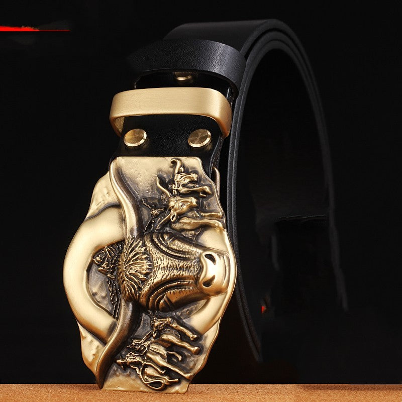 Cowhide Leather Belt with Copper Dragon Buckle – Luxury Edition