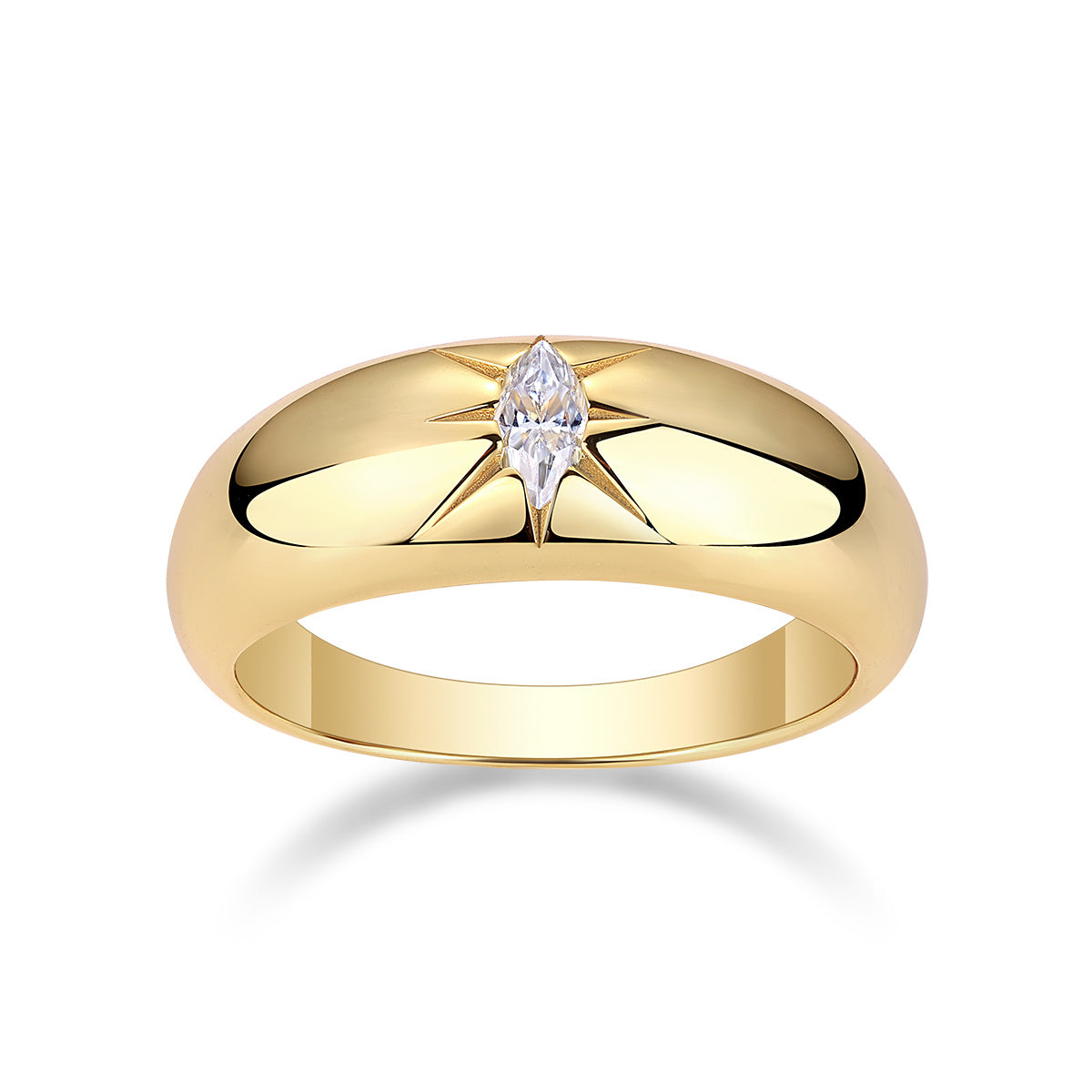 Eight-Point Star Radiance Ring – Gold Plated 925 Silver with Moissanite Center