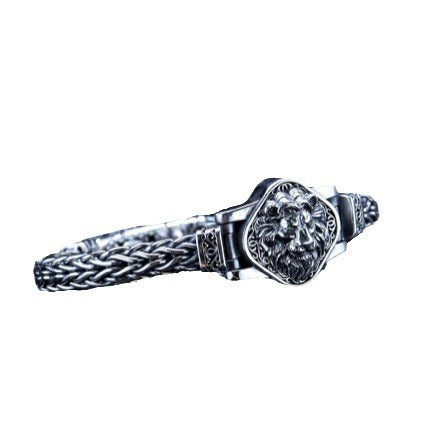 King’s Legacy Bracelet – Handwoven 925 Silver Lion Emblem Edition