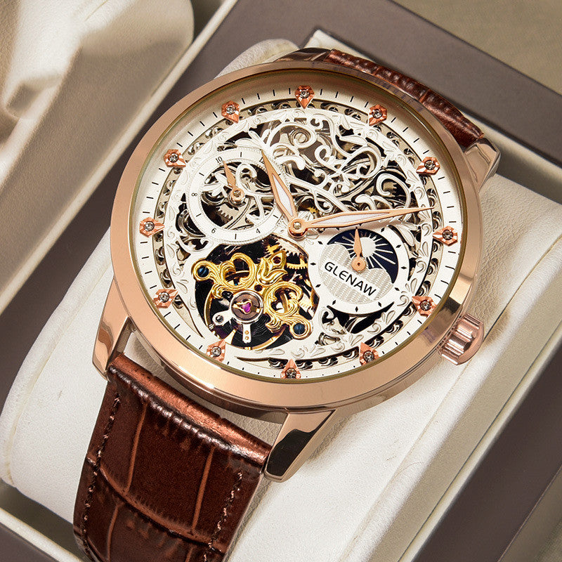 Luxury Automatic Skeleton Mechanical Watch – Rose Gold Men’s Timepiece