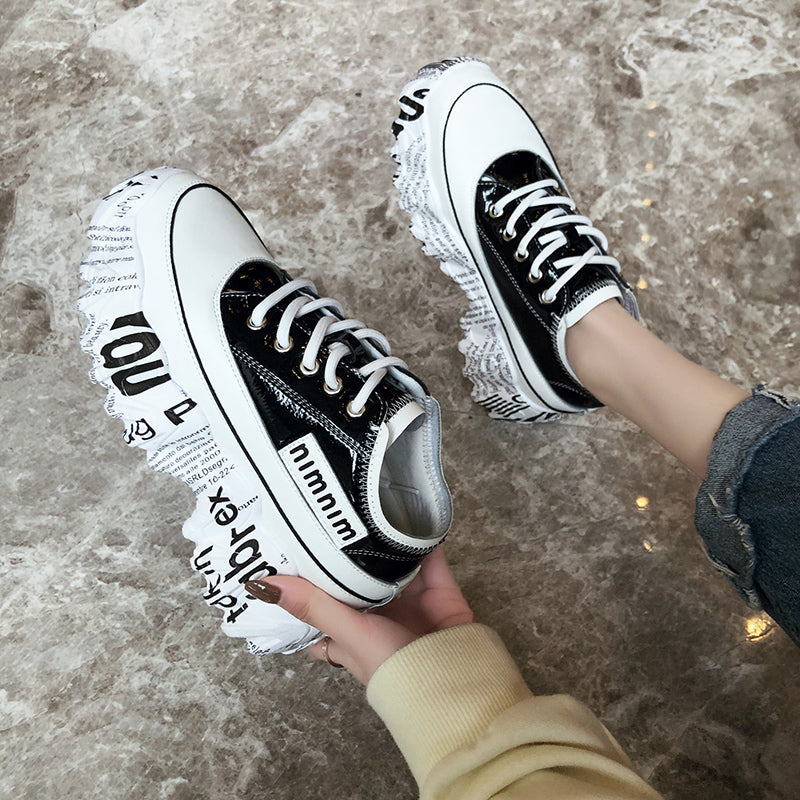 T&P NewsPrint Sneakers – Height Boosting Fashion Street Sneakers