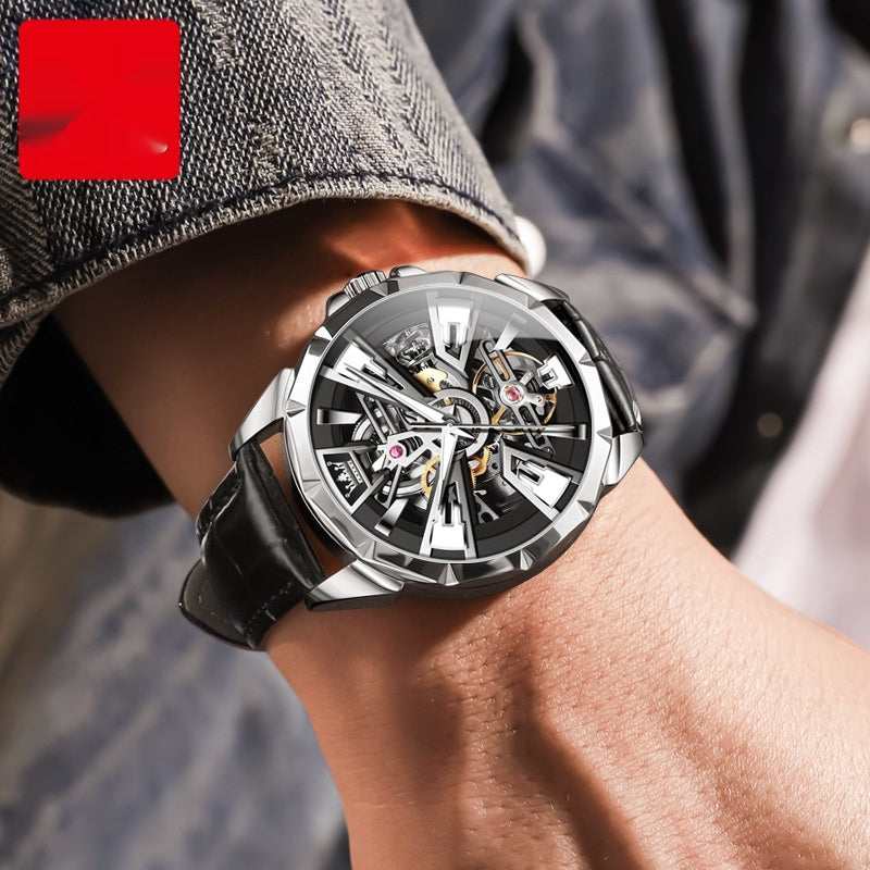 Luxury Men’s Automatic Skeleton Watch – Hollow Mechanical Waterproof Design