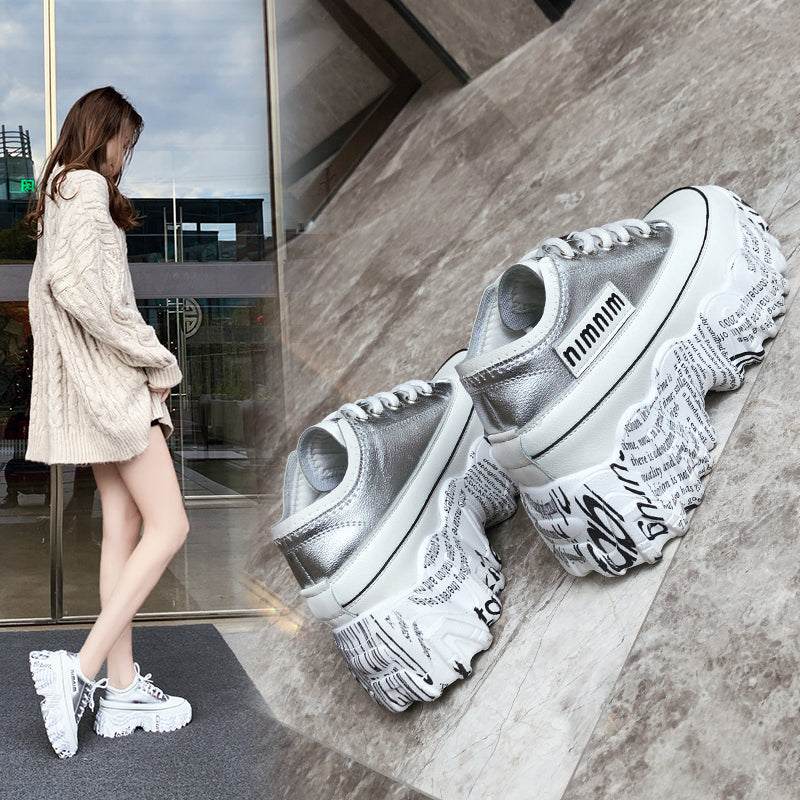 T&P NewsPrint Sneakers – Height Boosting Fashion Street Sneakers